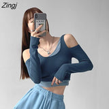Women Skinny Sexy Tops Fake Two Pieces Cropped Holiday Students Casual Y2k Streetwear Mujer Spring O-neck New Slim