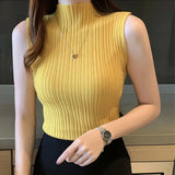 Tank Top Fashion Solid Slim Sleeveless Knit Sweater Autumn Basic Shirts Casual Blouse Vest Blusas Jumpers Elegant