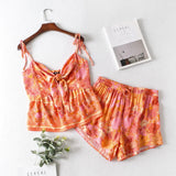 Queens Women Two Piece Outfits Strap Sleeveless Tops Bohemian Tie Drawstring Shorts 2 Pieces Boho