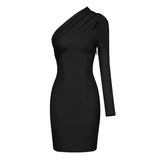 Autumn Winter Bandage Dress For Women One Shoulder Bodycon Sexy Party Evening Elegant Red New
