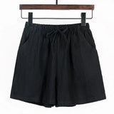 Women Summer Casual Solid Cotton Linen Loose Shorts Korean Harajuku Elastic Waist Wide Leg Short Pants Summer Basic Chic