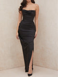 Strapless Backless Sexy Dress For Women Solid Sleeveless Side Split Dresses Female Party Club Long Dress