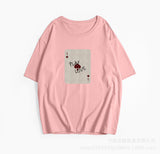New Cotton Short-Sleeved Top Small Print Collar T-Shirt Loose Soft Ins Women's