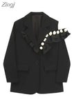 Style Woman Off Shoulder Ruffle Suits Jackets 2023 Autumn Long-Sleeved Fashionable Jacket Oversize Loose Outerwear