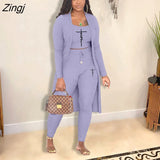 Women Tracksuit 3 Piece Set Pullover + Coat + Long Pants Solid Color Streetwear Matching Set Clothes For Women