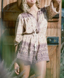 Queens Women Floral Print Sashes Boho Playsuits Ladies Tie V Neck Long Sleeve Tassel Rayon Beach Rompers
