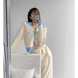 Y2K Knitted Cardigan Women Patchwork Cropped Sweater Coat Vintage Embroidery Knitwear Jackets Korean Jumper Outerwear