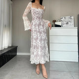 Zingj Gentle Wind Autumn And Winter Burst Of Lace Elegant Show Thin Temperament Fashion Square Collar Pure Desire Fish Tail Dress