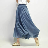 2020 Summer Women Skirt Linen Cotton Vintage Long Skirts Elastic Waist Boho Beige Pink Maxi Skirts Faldas