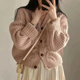Vintage Harajuku Women Casual Cardigan Sweater Autumn Winter Loose Long Sleeve Korean Tops Female Preppy Style Y2k