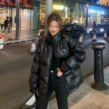 Pu Leather Jacket Bomber Ins Chic Basic Korean Parka Feminina Coat Women Plus Size Puffer Oversize Harajuku Snow