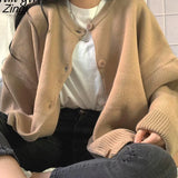 Brown Sweater Cardigan Women Autumn Korean Style Solid Loose Knitted Coat Thicken Warm Short Jackets Casual Female