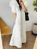 New Summer Fashion Women Pullover Ruffes Dress Casual Loose Office Long Dress Modis Ladies Womens White Long