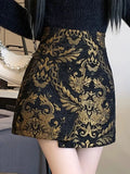 Black Golden Printed Bodycon Mini Skirt- Outfit