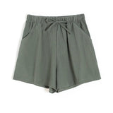 Women Summer Casual Solid Cotton Linen Loose Shorts Korean Harajuku Elastic Waist Wide Leg Short Pants Summer Basic Chic