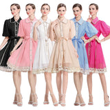 New Famous Summer Retro Collar Single Buckle Lace Lantern Sleeve