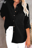 Shirt Women Fashion Pocket Long Sleeve Button Up Shirt Elegant Female Loose Office Top Spring Solid Color Blouse