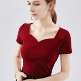 Square Collar Puff Sleeve T-shirt for Summer Spring Red Atchwork Slim Women Shirt Tops Harajuku Korean Women's