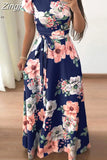 Women Summer Long Dress 2023 Casual Long Sleeve Boho Floral Print Maxi Dress Turtleneck Bandage Elegant Party Dresses