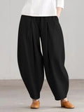 Spring and Summer Women's Simple Trousers Casual Cotton Hemp Harlan Wide Leg Elastic Waist Breathable Sports Pants