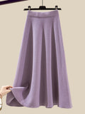 Knitted Two Piece Set Womens Outfits Korean Casual Turn Down Collar Long Sleeve Embroidery Knitted Sweater+skirts