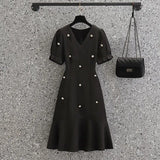 Mini Dress For Women French Vintage Mermaid Dresses V-neck Puff Sleeve Empire Zipper Evening Party Dress Women 4XL
