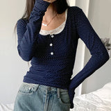 Vintage Patchwork Polka Dots Long Sleeve TeeOutfit