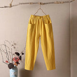 Cotton Linen Harem Pants Women Summer Loose High Waist Elastic Ankle-length Pants Solid Oversize 4XL Lady Casual
