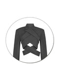 Autumn New Korean Style Fashion Grey Blazer Backless Suits Women Crop Coat Ladies Streetwear Cross Sexy Suit Jacket