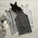 Solid T shirts Women Slim Halter Neck Off-shoulder Camisole Tops Tees Summer Female Tanks