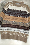 Print Loose Thick Sweater Women Autumn Winter O Neck Knitted Pullover Female Long Sleeve Jumpers