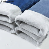 Jeans Pants For Women clothes Winter Blue Light blue Solid Skinny Fleeces Thick Pencil Pants with Velvet Denim