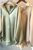 2023 Women Clothing Silk Shirt Vintage Blouse Women Sheer Top Women Long Sleeve Dress Shirt Loose Blouse Woman
