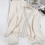 Women Stylish Suit Lady Chic V Neck Zipper Long Sleeve Coats Causl Long Pants Solid Knitting 2 Piece Set Autumn Winter