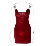 Diamond Strap Deep V Neck Mini Dress For Women 2022 Spring Sleeveless Backless Elegant Sexy Club Party Dress