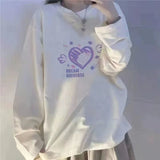 Women's Sweetshirts Love Print O-Neck Pullovers Sweatshirt Casual Loose Long Sleeve Hood Korean Style Kawaii
