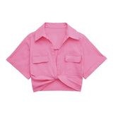2025 Color Elastic New Women's Knot Short Shirt Linen