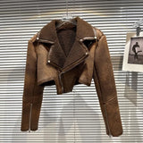 2022 Winter New Arrival Long Sleeve Lambswool Fur Leather Coat Turn Down Collar Short Jacket Women