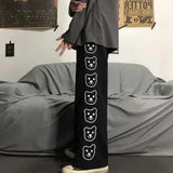 straight print women's pants Korean version ins elastic waist loose wide-leg mopping pants street hip-hop ulzzang