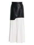 100-Fold Skirt Women's Dress 2025 Autumn New Korean Leather Splicing Color Slimming Skirt Women's