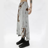 Y2K Retro Slit Skirts Women Summer High Waist Tie Dye Print Straight Skirts Harajuku Gothic Fashion Bandage Midi Skirt