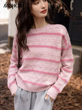 Women's Sweater 2022 Autumn Gradient Mohair V-Neck Long Sleeve Striped Knitted Tops New Gentle Female Clothing
