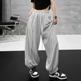 Y2K Black Joggers Sweatpants Women Hip Hop Letter Print Wide Leg Pants Streetwear Oversized 2Xl Drawstring Trousers