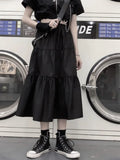 Black Gothic Skirt Women Summer Harajuku Mid-Calf Solid Skirt High Street A-LINE White Casual Female Streetwear