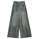 Harajuku Jeans for Women Wide Leg All-Match Loose Casual Wash Denim Pants Baggy High Street Long Trousers Summer