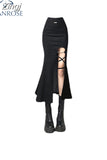 Women's Autumn New High Waist Slim Split Fishtail Skirt Ruffled Mid-Length Bag Hip Skirt Cotton Fashion Casual Skirt Female