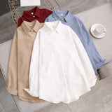 Loose Solid White Shirt Women Korean Casual Long Sleeve Buttons Shirts Spring Turn-down Collar Blouses for Student