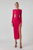 New Summer Women Backless Bandage Dress Sexy O Neck Long Sleeves Belt Celebrity Club Bodycon Evening Midi Party