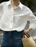 2025 New Women's French Retro White Shirt Loosely Set High-End Small Long-Sleeved