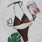 Zingj Hot Beach Vacation Bikini Crystal Diamond Women's Split Swimsuit